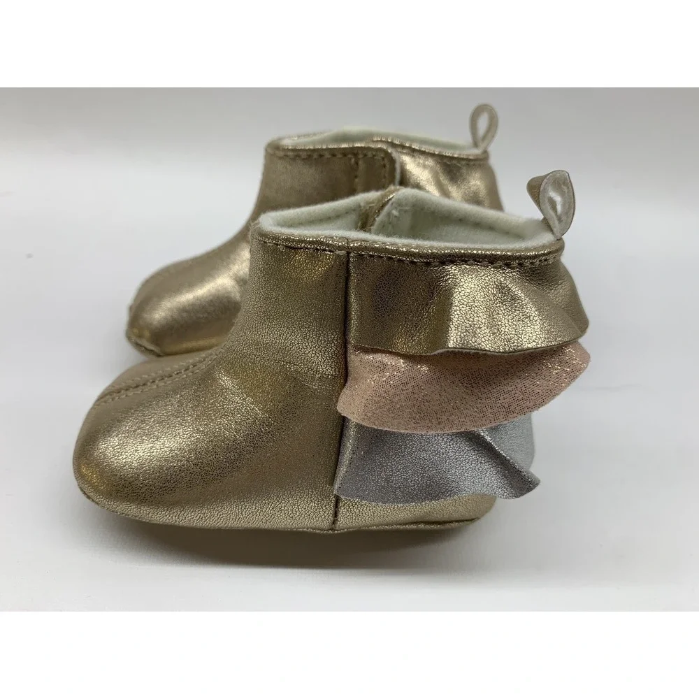 Rising Star Baby‎ Gold Ruffled Boots Round Toe Slip On 3-6 Months